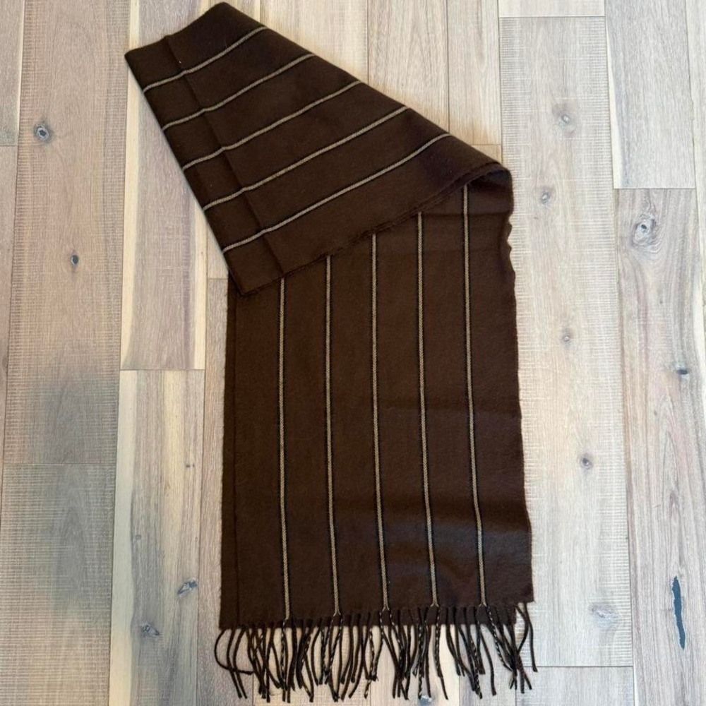 Brown and tan striped scarf with fringe made in Korea, #striped #scarf
